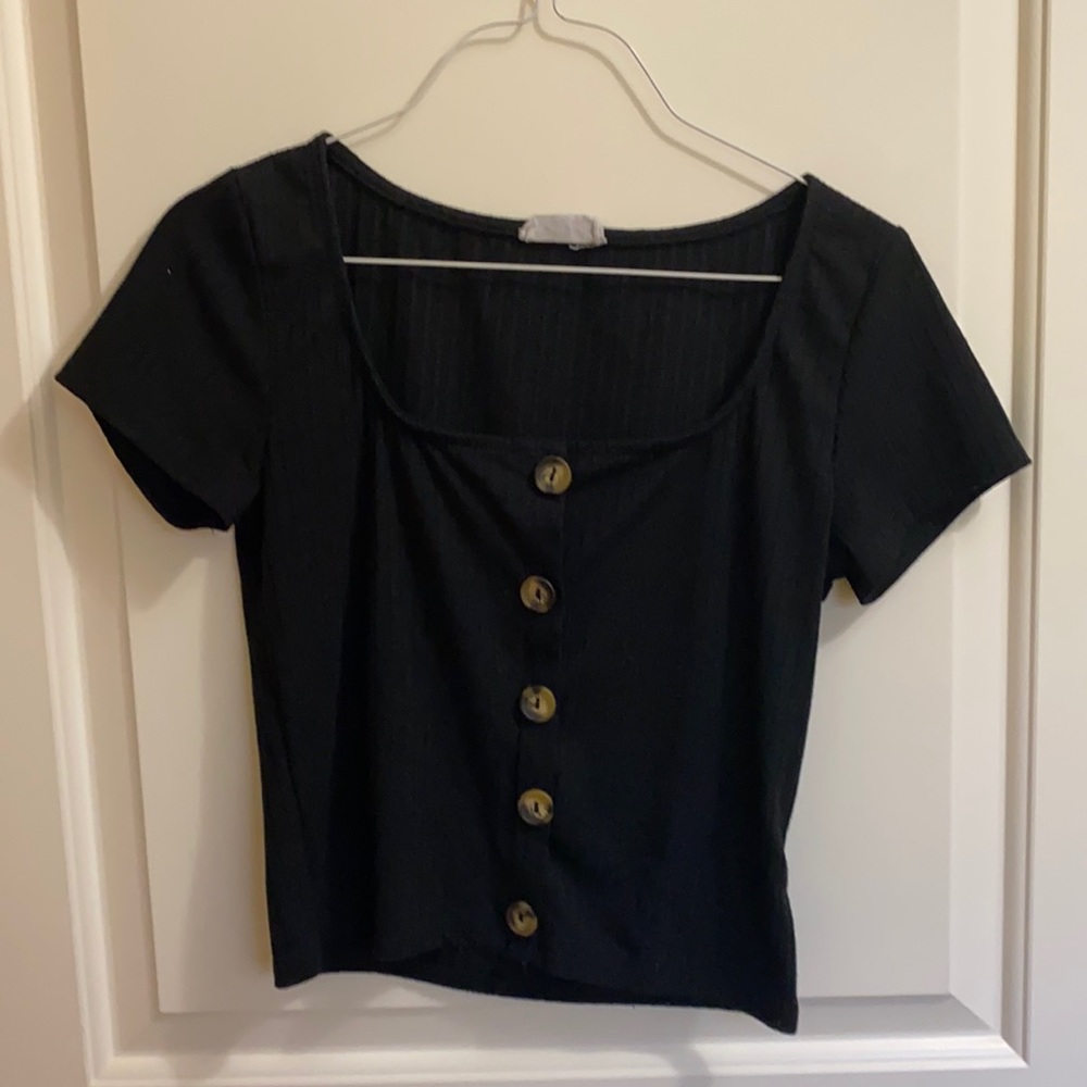 Black crop top with buttons